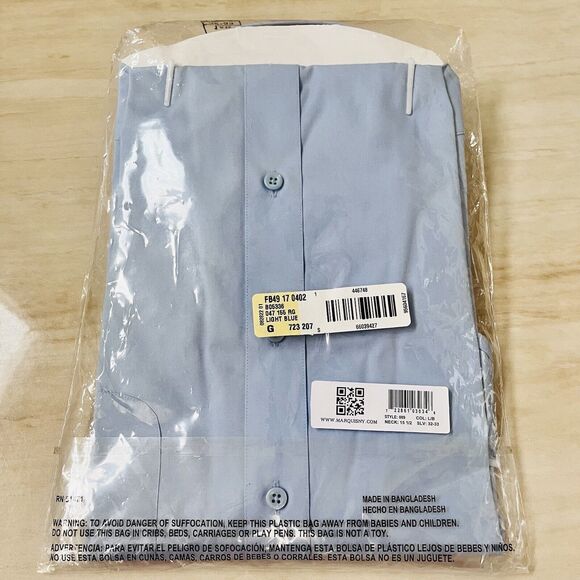 Marquis Wrinkle Resistant Dress Shirt 15 1/2 32-33 Light Blue Cotton Blend Reg - Picture 6 of 6